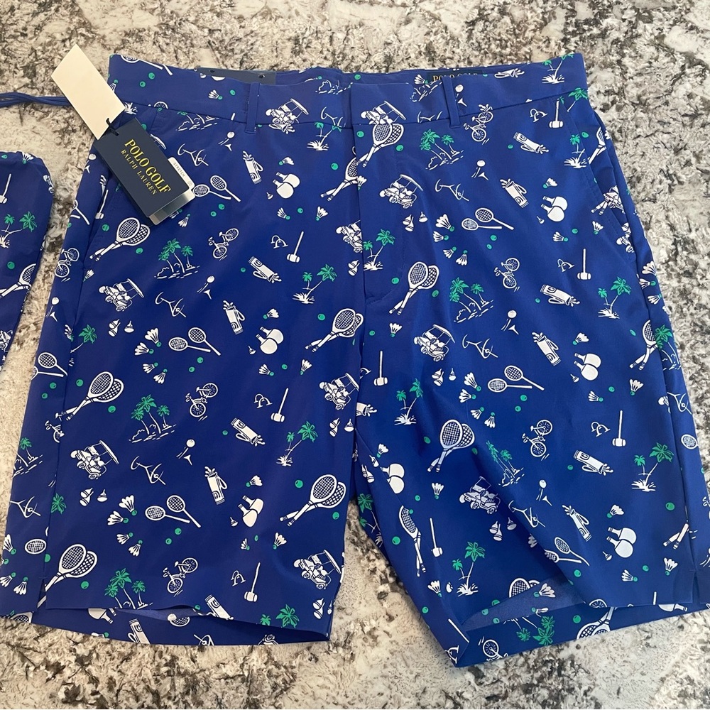 Polo by Ralph Lauren Blue Tennis & Golf Print Flat Front Shorts